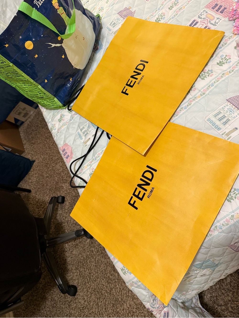 Fendi Yellow Branded Shopping Bags (Pair)